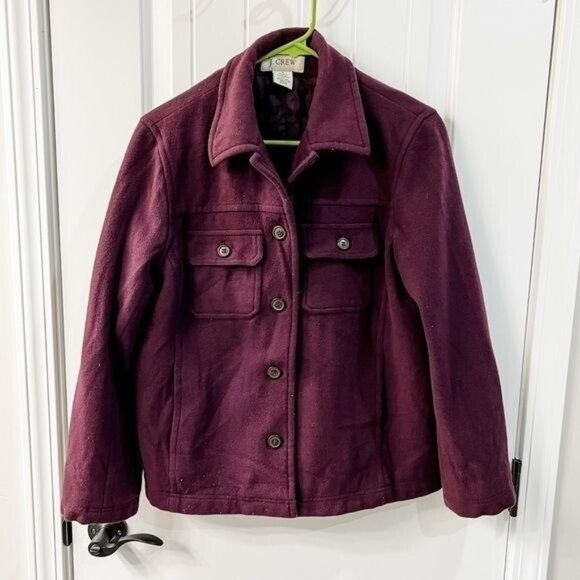 J. Crew Purple Wool Peacoat Jacket Accent Front Pockets Size Medium - Picture 1 of 9